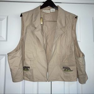 Just My Style Tan Khaki Safari Jaguar 4X Clasp Closure Vest with Pockets
